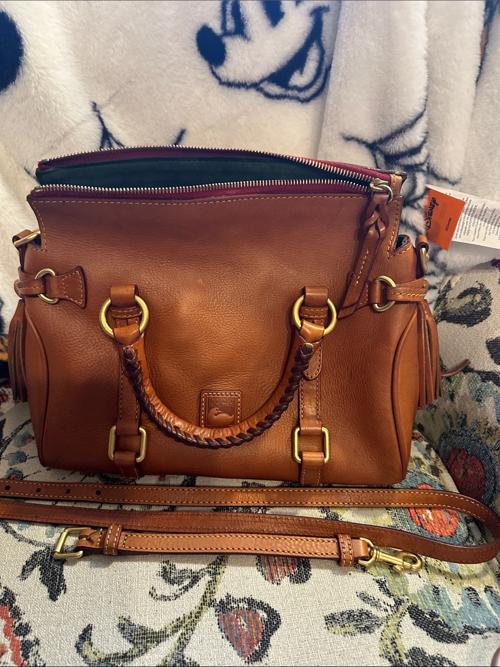 Dooney & Bourke Florentine natural Brown Leather Satchel with Braided Handle